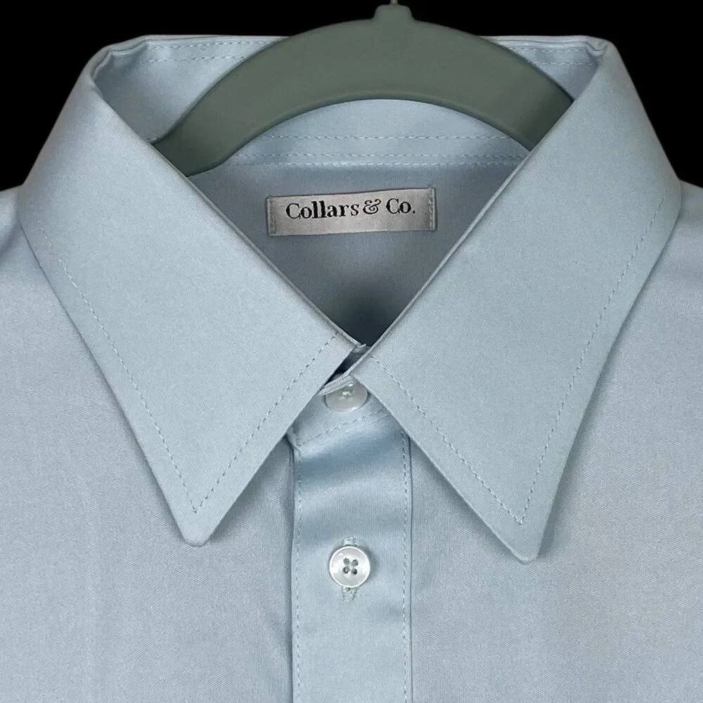 Collars & Co Polo Shirt Mens Small Light Blue English Spread Point Dress Collar